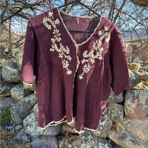 Embroidered Burgundy Women's Top